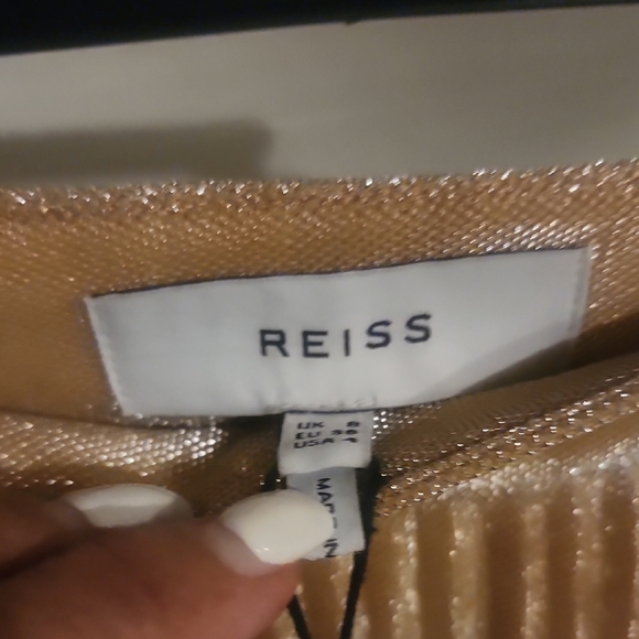 Reiss Alessi Metallic Pleated Midi Skirt Size 4 - Picture 3 of 7